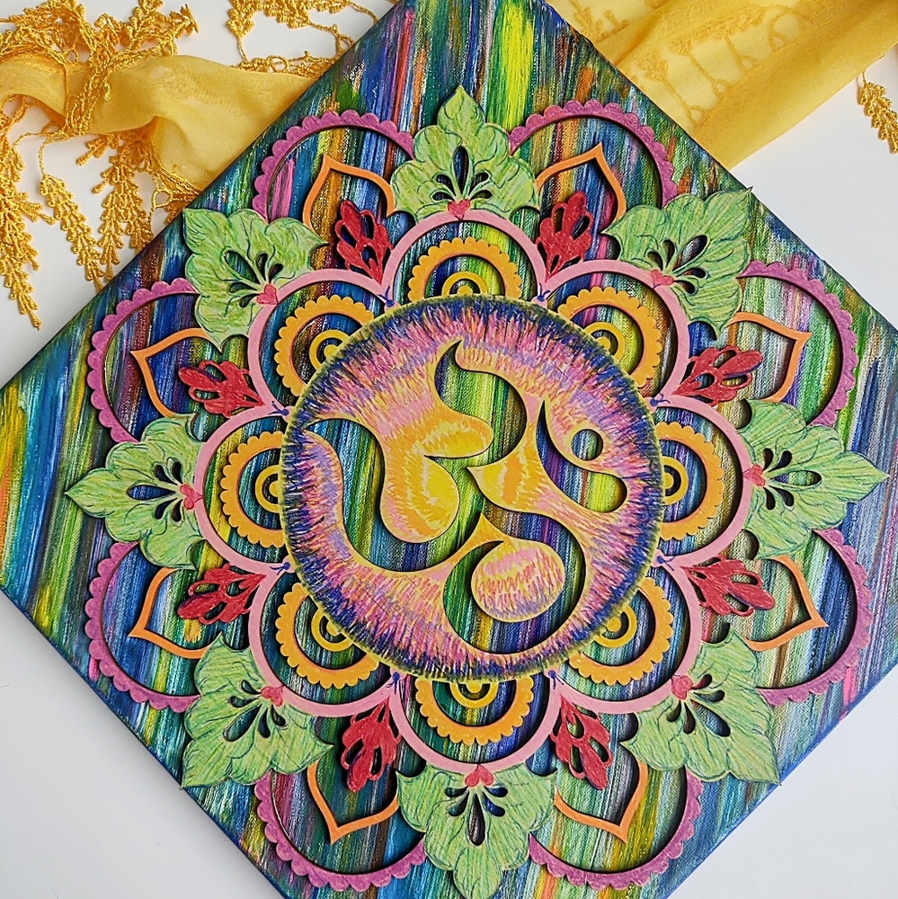 Rainbow OM Flower of Life original mandala 1 of kind orginal art